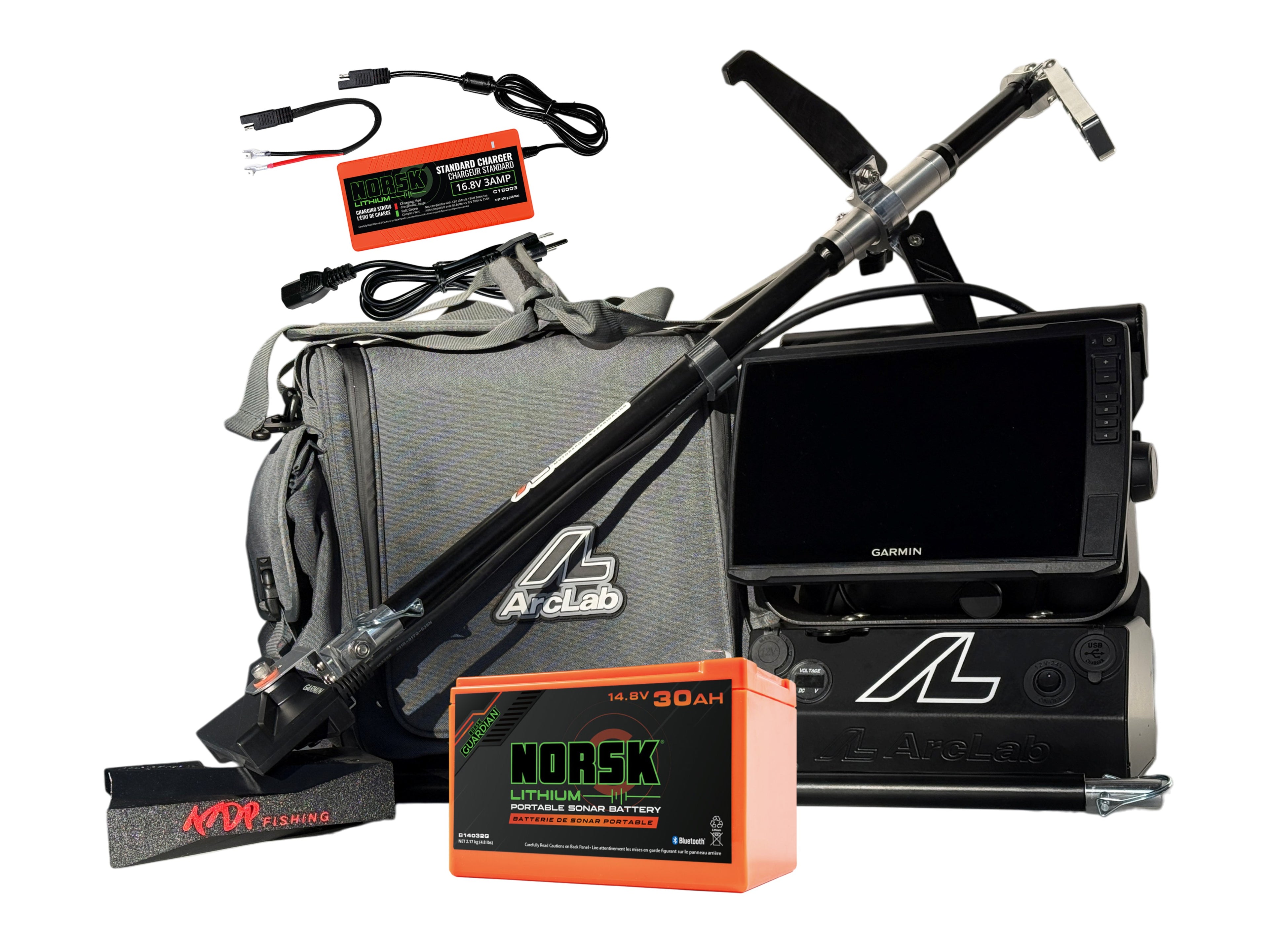 -Système de pêche sur glace Arclab avec Echomap Ultra 2 10″ et LiveScope+ – Inclut batterie Norsk 30Ah