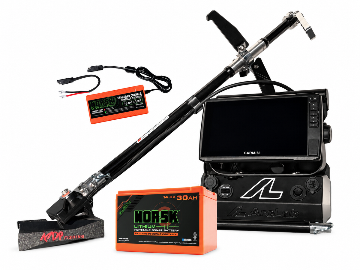 Kit de base ArcLab pour pêche sur glace – ECHOMAP Ultra 2 10″ + LiveScope Plus + Norsk 30Ah