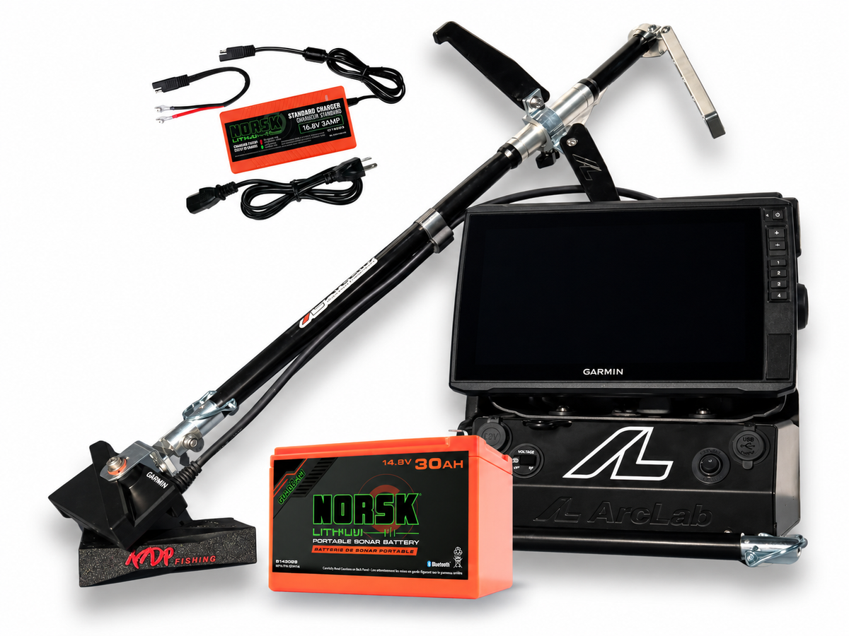 Kit de base ArcLab pour pêche sur glace – ECHOMAP Ultra 2 12″ + LiveScope Plus + Norsk 30Ah