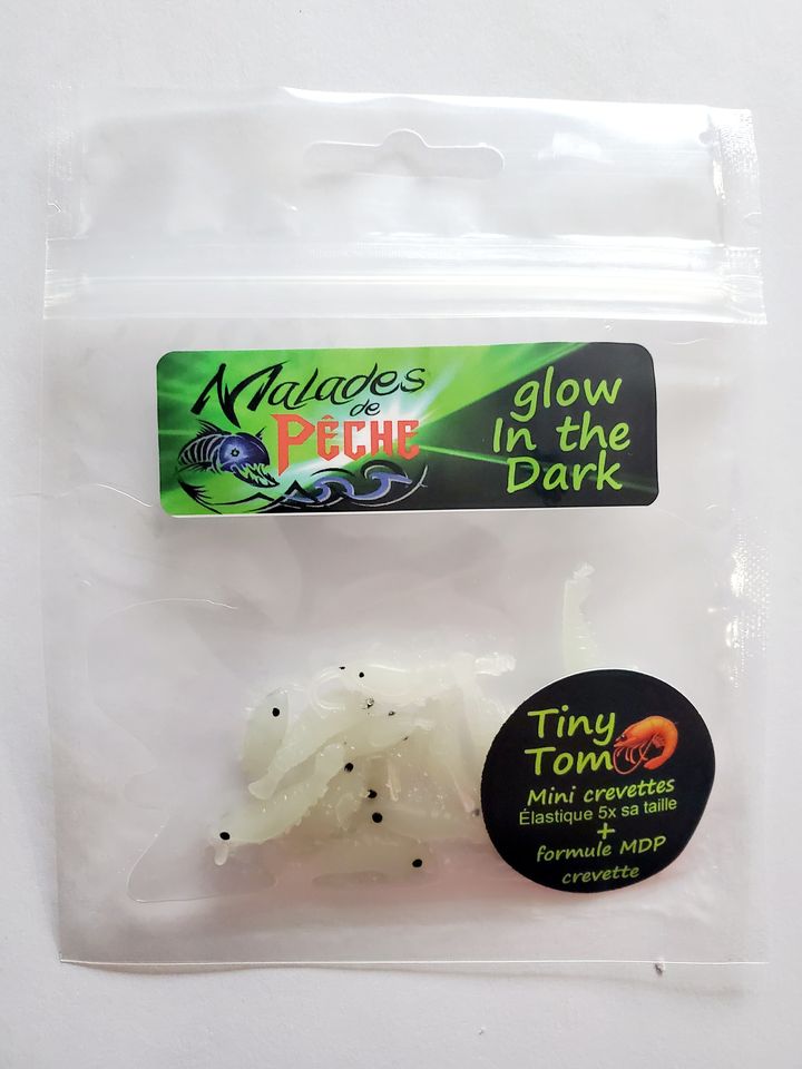 Leurre crevette tiny tom white glow