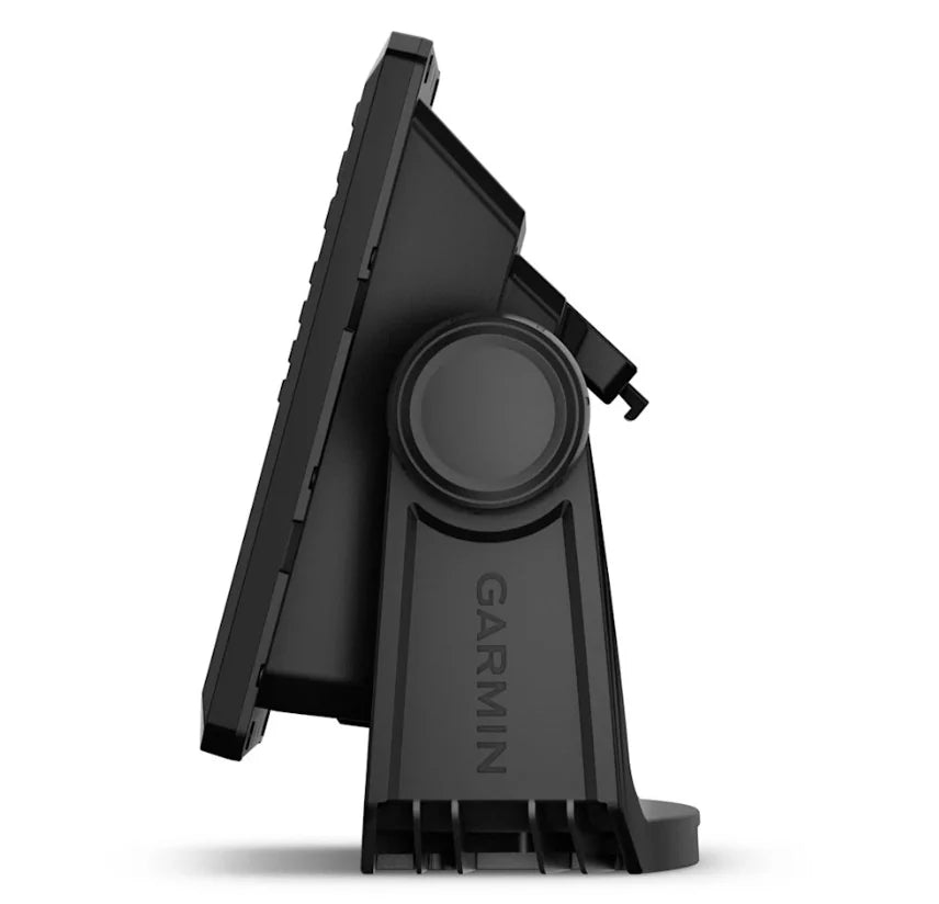 Vue de profil du Garmin ECHOMAP UHD2 95sv et son support